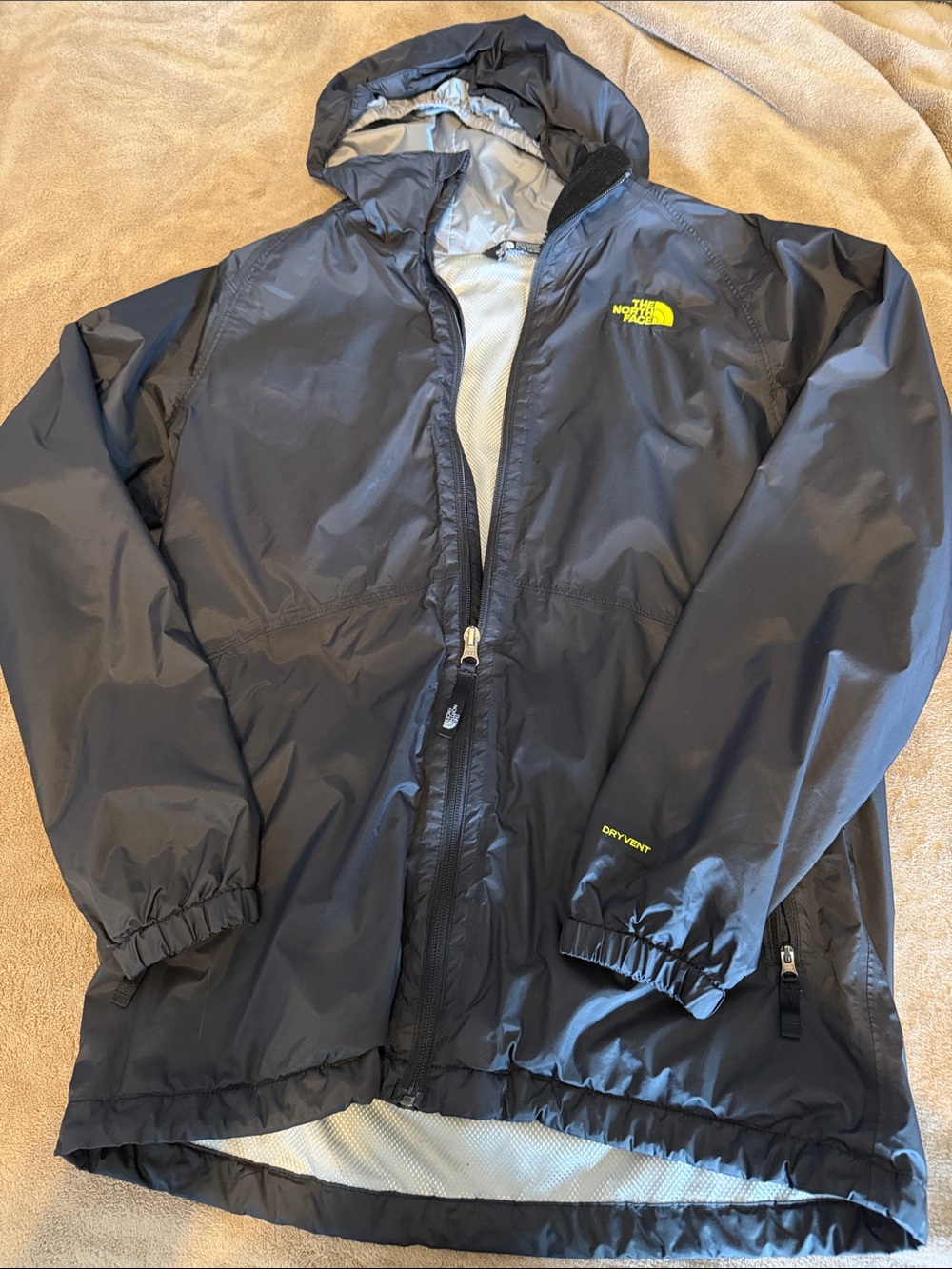 The North Face Men’s Black Hooded DryVent Raincoat with Yellow Logo